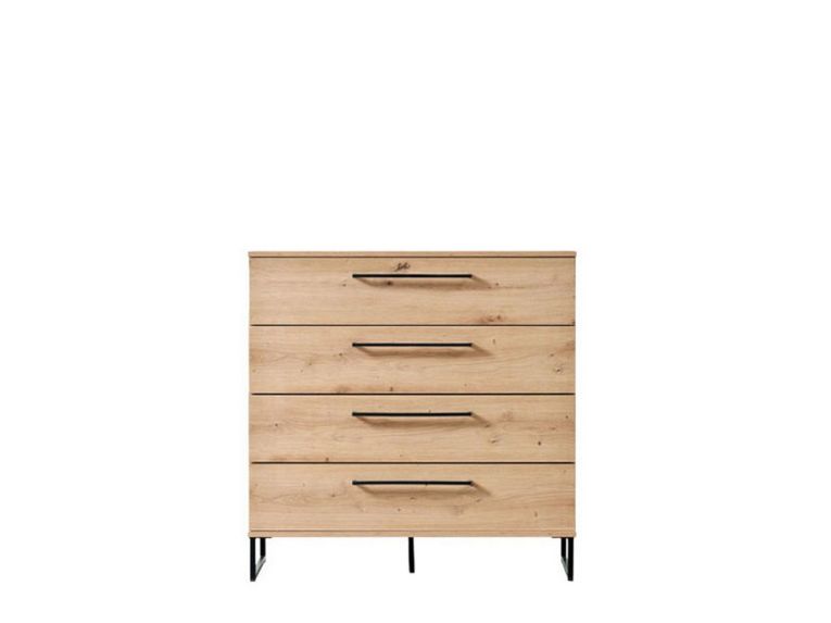Cassettiera Marrone Rovere Nodi Nero Nero 4 Cassetti Apertura Scorrevole 91.5x42x95h cm, Chiusura Scorrevole - Porzio