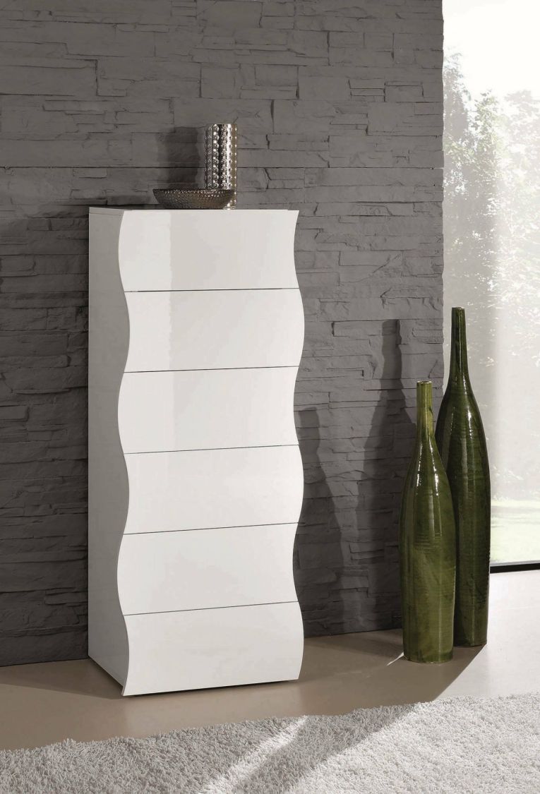 Cassettiera Matteo, Settimanale a 6 cassetti, Comò per camera da letto, 100% Made in Italy, cm 50x40h122, Bianco lucido
