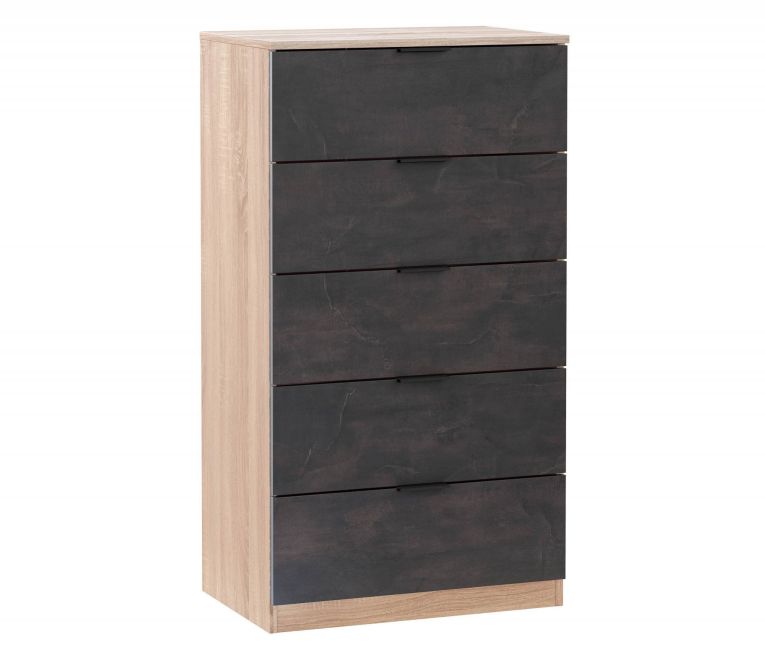 Cassettiera Mesquite, Settimanale a 5 cassetti, Mobile Comò per camera da letto, Settimanale moderno, 60x40h110 cm, Rovere e Antracite