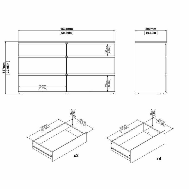 Cassettiera moderna bianca 153x83h cm - Albacore