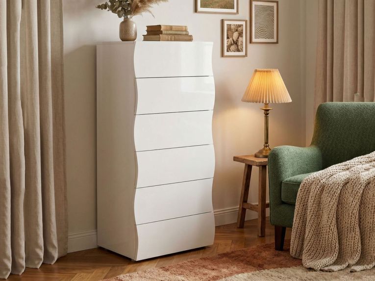 Cassettiera moderna bianca lucida 50x121h cm - Asch