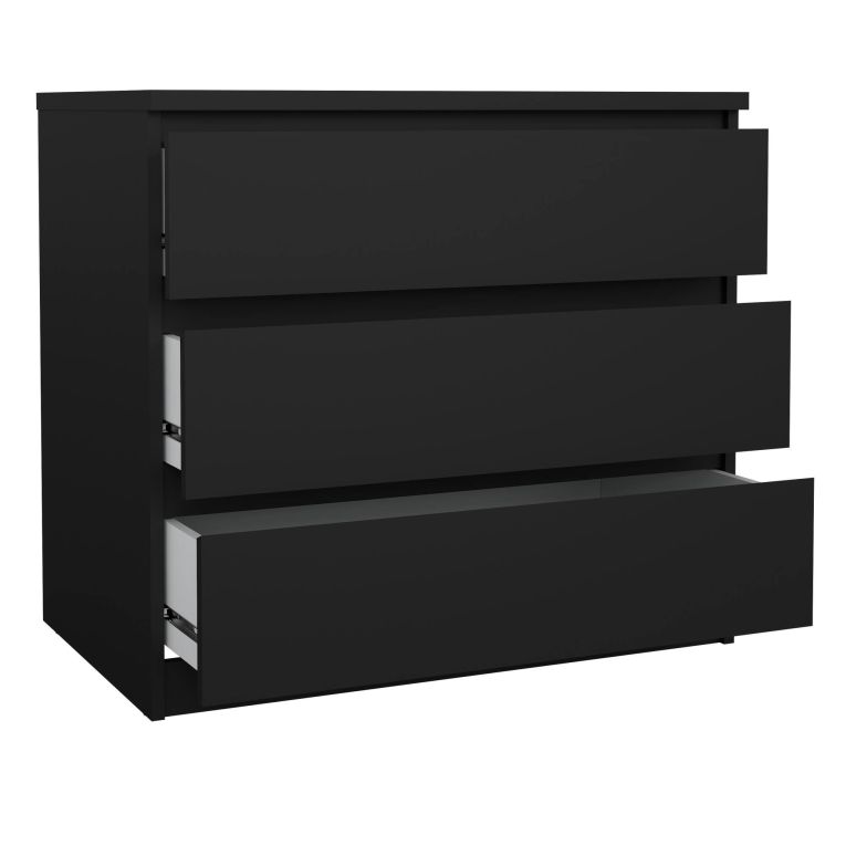 Cassettiera Nero 3 Cassetti Apertura Scorrevole 77x50x68h cm, Chiusura Scorrevole - Kajiki