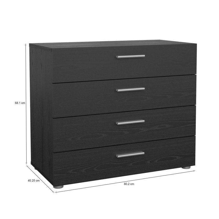 Cassettiera Nero 4 Cassetti Apertura Scorrevole 80x40x68h cm, Chiusura Scorrevole - Arwen