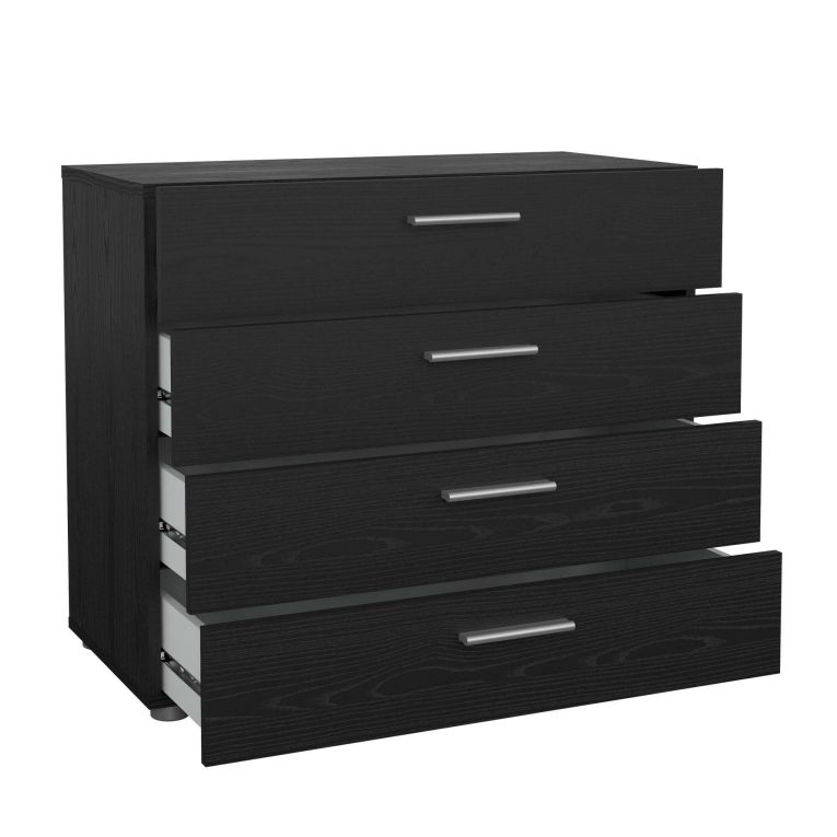 Cassettiera Nero 4 Cassetti Apertura Scorrevole 80x40x68h cm, Chiusura Scorrevole - Arwen