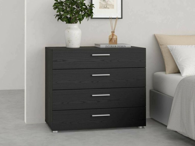 Cassettiera Nero 4 Cassetti Apertura Scorrevole 80x40x68h cm, Chiusura Scorrevole - Arwen