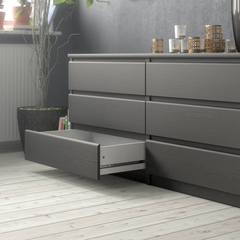 Cassettiera Nero 6 Cassetti Apertura Scorrevole 154x50x70h cm, Chiusura Scorrevole - Ceraso
