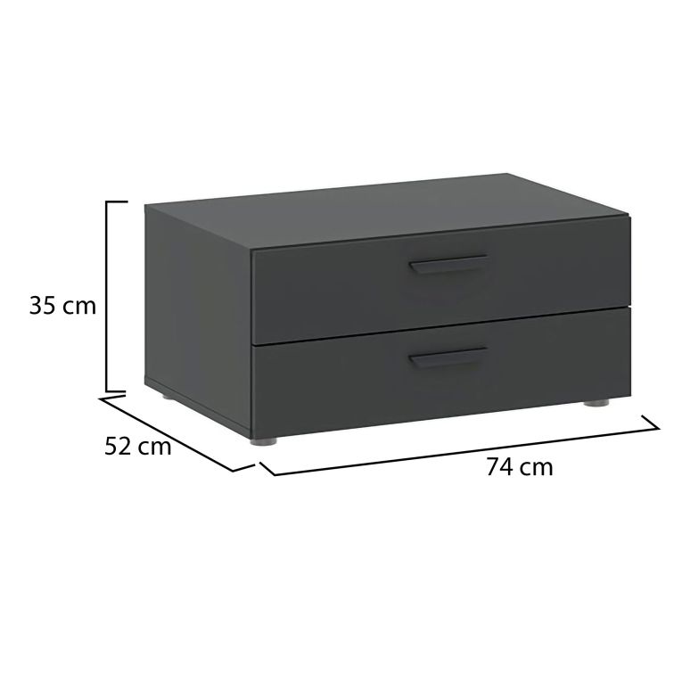 Cassettiera Nero Antracite 2 Cassetti Apertura Scorrevole 74x52x35h cm, Chiusura Scorrevole - Piatto