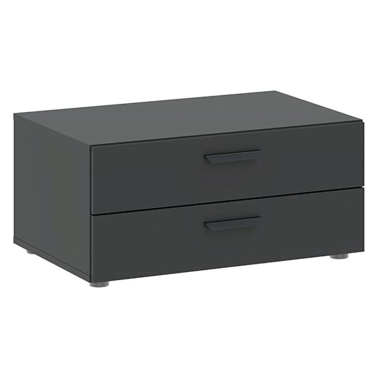 Cassettiera Nero Antracite 2 Cassetti Apertura Scorrevole 74x52x35h cm, Chiusura Scorrevole - Piatto
