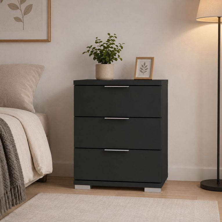 Cassettiera Nero Antracite 3 Cassetti Apertura Scorrevole 46x42x61h cm, Chiusura Scorrevole - Laharo