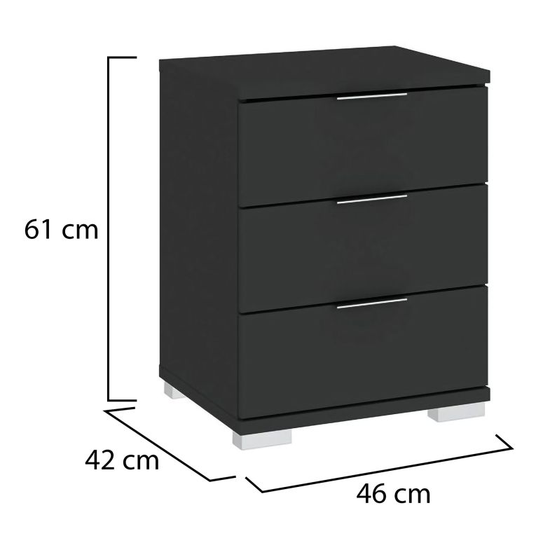 Cassettiera Nero Antracite 3 Cassetti Apertura Scorrevole 46x42x61h cm, Chiusura Scorrevole - Laharo