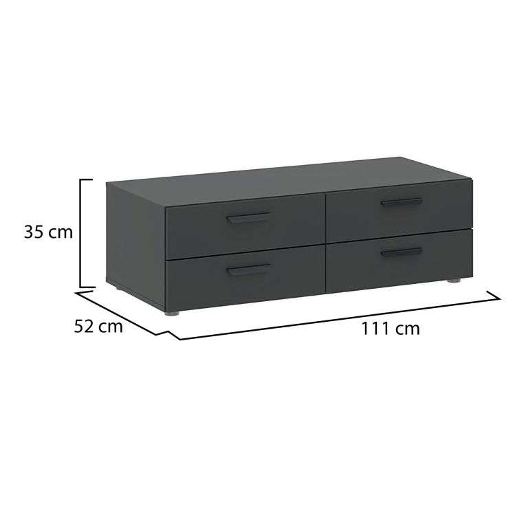 Cassettiera Nero Antracite 4 Cassetti Apertura Scorrevole 111x52x35h cm, Chiusura Scorrevole - Gignod