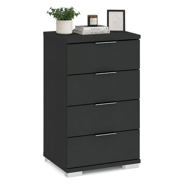 Cassettiera Nero Antracite 4 Cassetti Apertura Scorrevole 46x42x79h cm, Chiusura Scorrevole - Laka