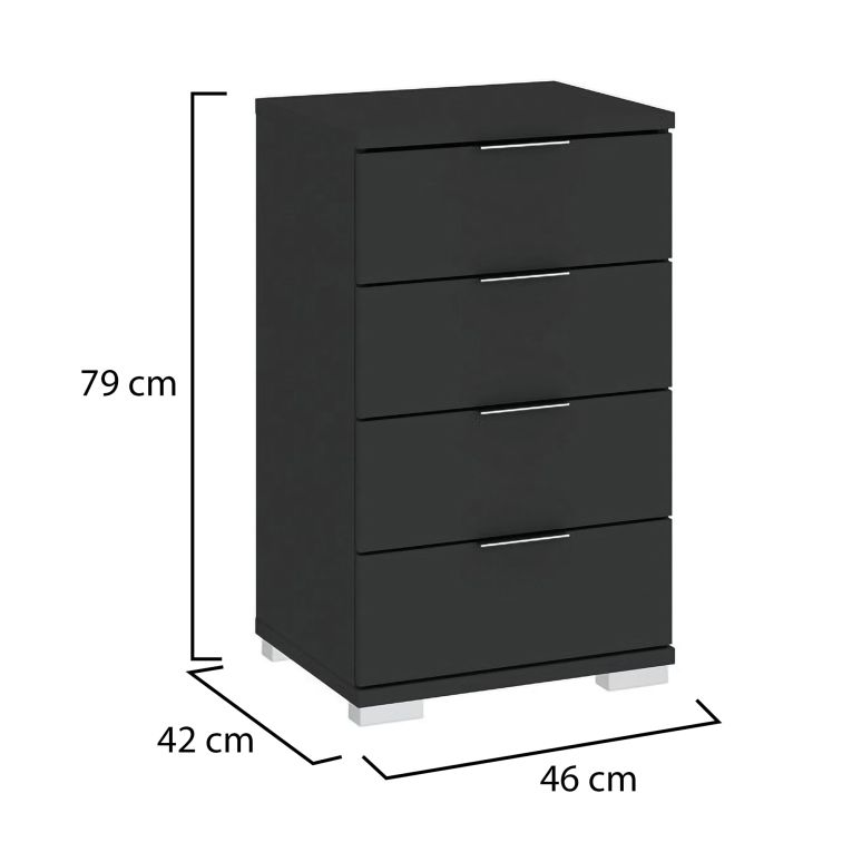 Cassettiera Nero Antracite 4 Cassetti Apertura Scorrevole 46x42x79h cm, Chiusura Scorrevole - Laka