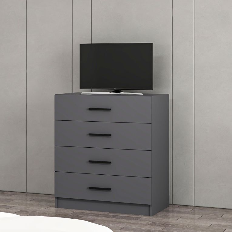 Cassettiera Nero Antracite 4 Cassetti Apertura Scorrevole 90x47x100h cm, Chiusura Scorrevole - Lierna