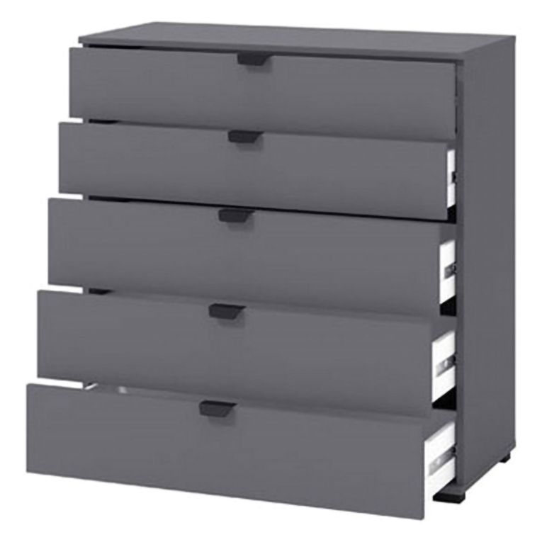 Cassettiera Nero Antracite 5 Cassetti Apertura Scorrevole 90x40x95h cm, Chiusura Scorrevole - Mainarda