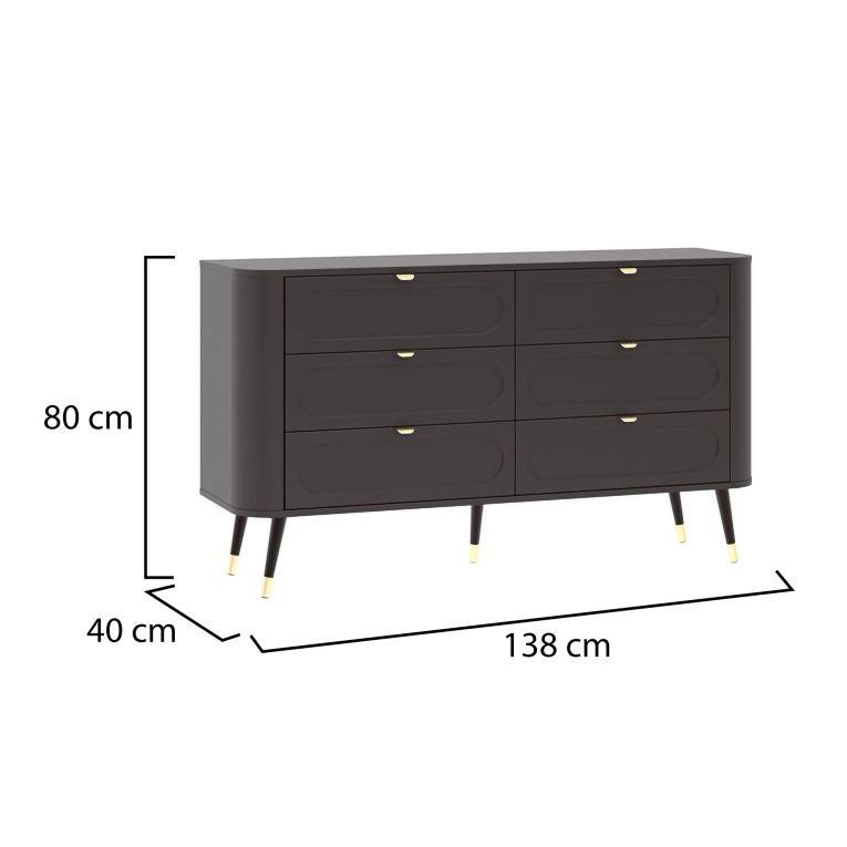 Cassettiera Nero Antracite 6 Cassetti Apertura Scorrevole 138x40x80h cm, Chiusura Scorrevole - Lapaseso