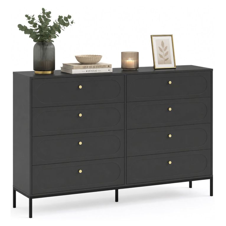 Cassettiera Nero Antracite 8 Cassetti Apertura Scorrevole 150x40x116h cm, Chiusura Soft Close - Laniva