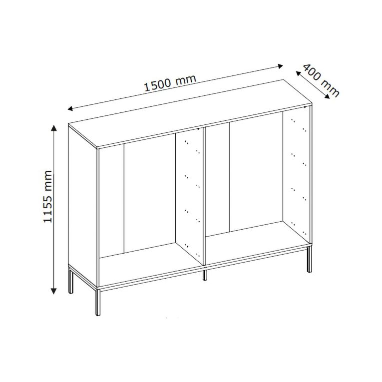 Cassettiera Nero Antracite 8 Cassetti Apertura Scorrevole 150x40x116h cm, Chiusura Soft Close - Laniva