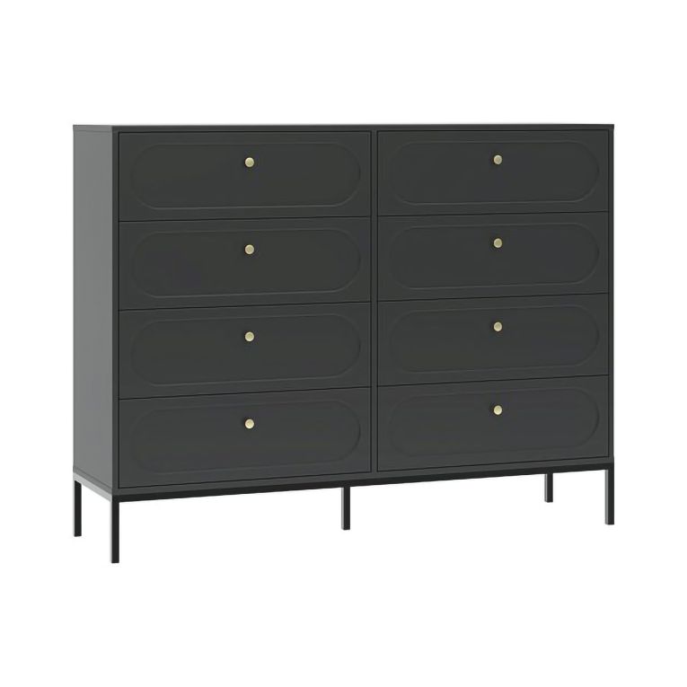 Cassettiera Nero Antracite 8 Cassetti Apertura Scorrevole 150x40x116h cm, Chiusura Soft Close - Laniva