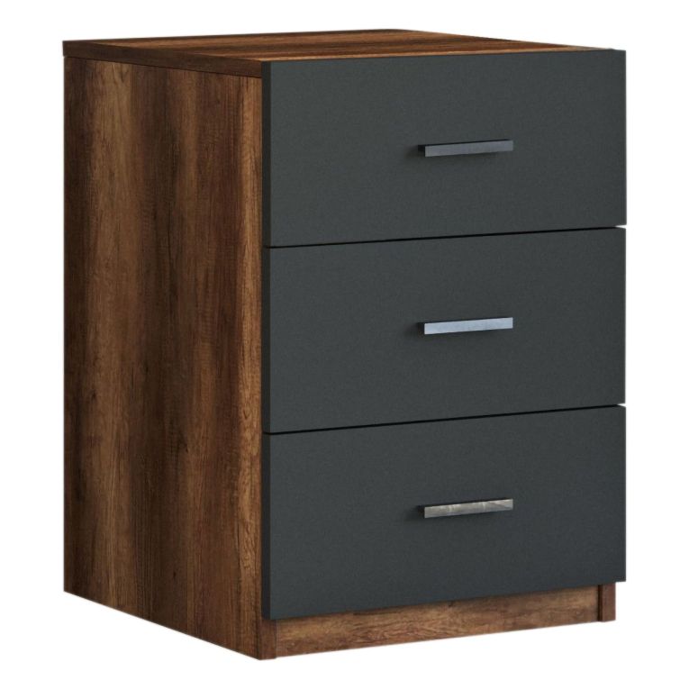 Cassettiera Nero Antracite Marrone Noce 3 Cassetti Apertura Scorrevole 45x47x62h cm, Chiusura Scorrevole - Trecate