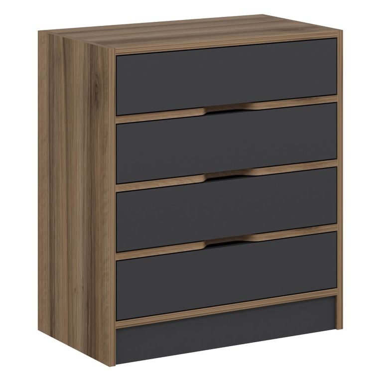Cassettiera Nero Antracite Marrone Noce 4 Cassetti Apertura Scorrevole 70x40x79h cm, Chiusura Scorrevole - Gazzola