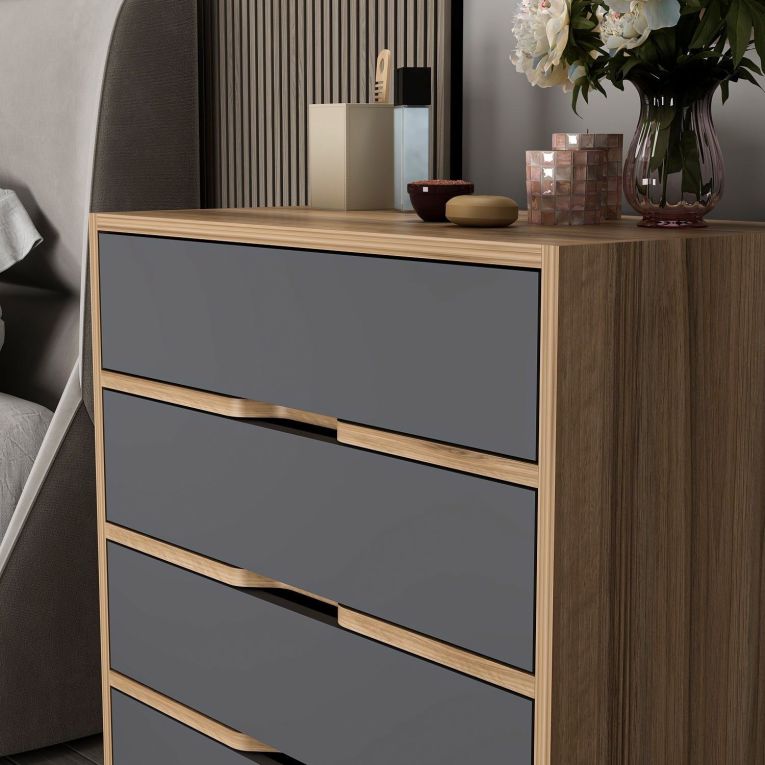Cassettiera Nero Antracite Marrone Noce 4 Cassetti Apertura Scorrevole 70x40x79h cm, Chiusura Scorrevole - Gazzola