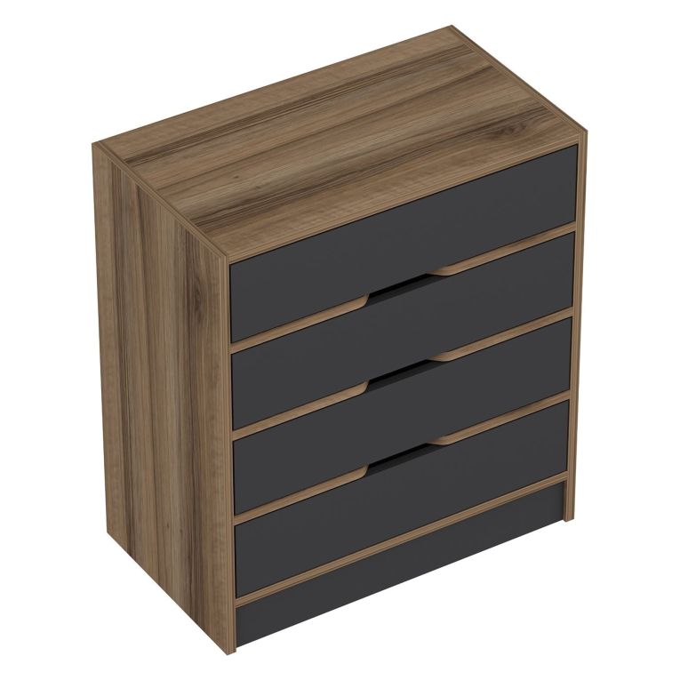 Cassettiera Nero Antracite Marrone Noce 4 Cassetti Apertura Scorrevole 70x40x79h cm, Chiusura Scorrevole - Gazzola