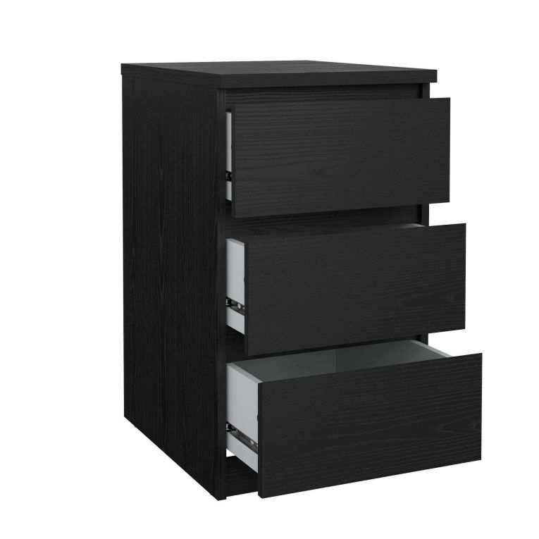 Cassettiera Nero Effetto Legno 3 Cassetti Apertura Scorrevole 40x50x70h cm, Chiusura Scorrevole - Accudino