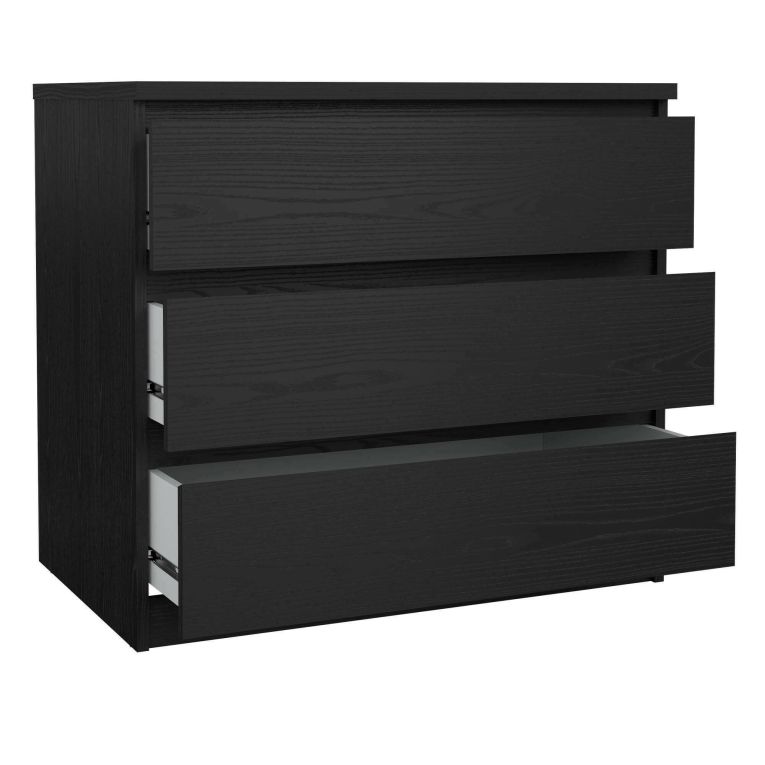 Cassettiera Nero Effetto Legno 3 Cassetti Apertura Scorrevole 77x50x68h cm, Chiusura Scorrevole - Kajiki
