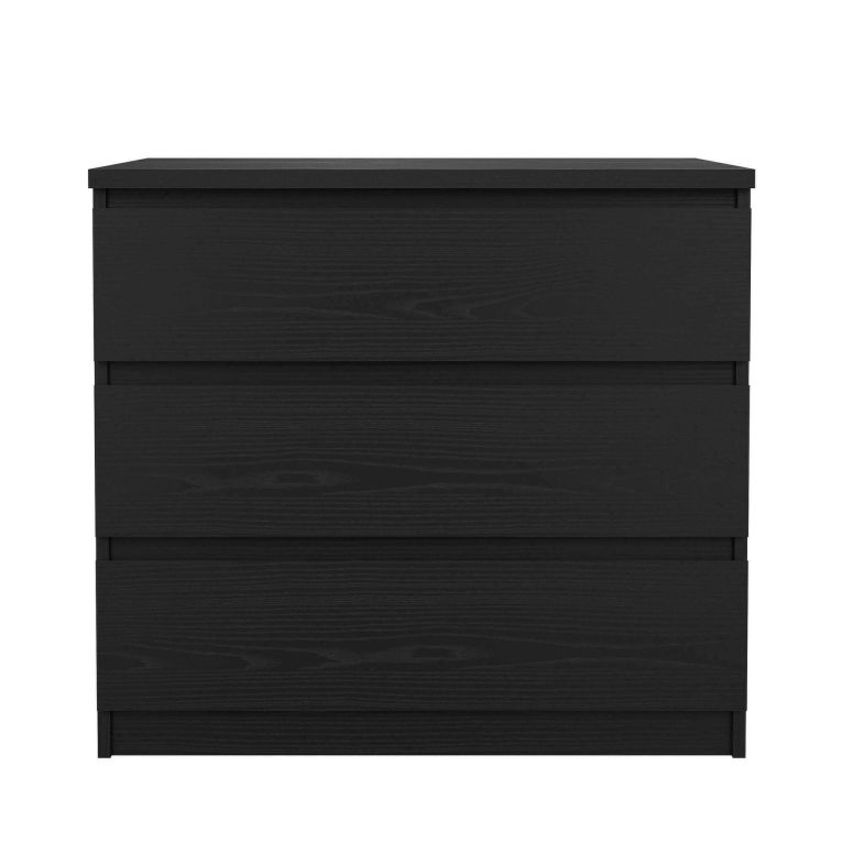 Cassettiera Nero Effetto Legno 3 Cassetti Apertura Scorrevole 77x50x68h cm, Chiusura Scorrevole - Kajiki