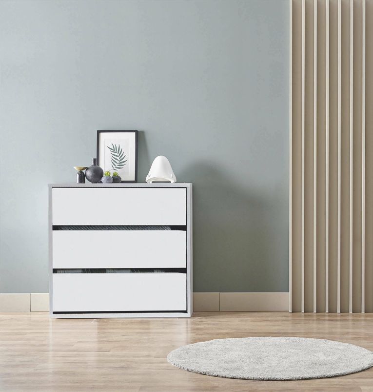Cassettiera Newport, Settimanale a 3 cassetti, Mobile Comò basso per interno armadio, Settimanale moderno, 60x44h57 cm, Bianco