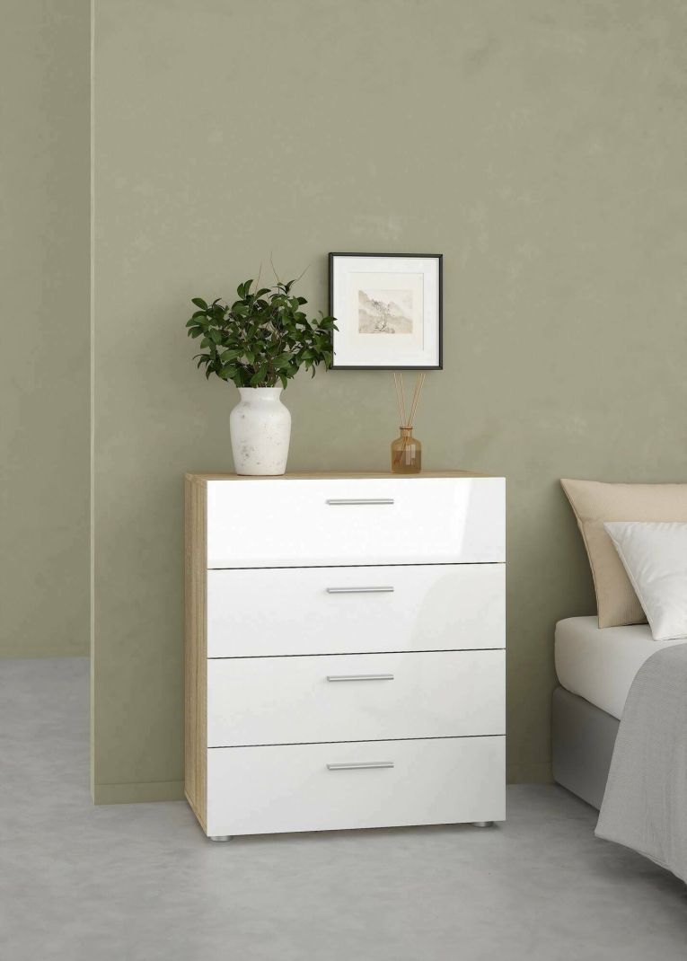 Cassettiera Nina, Settimino multiuso, Comò camera da letto, Mobile con cassetti, 70x40 h82 cm, Quercia e Bianco