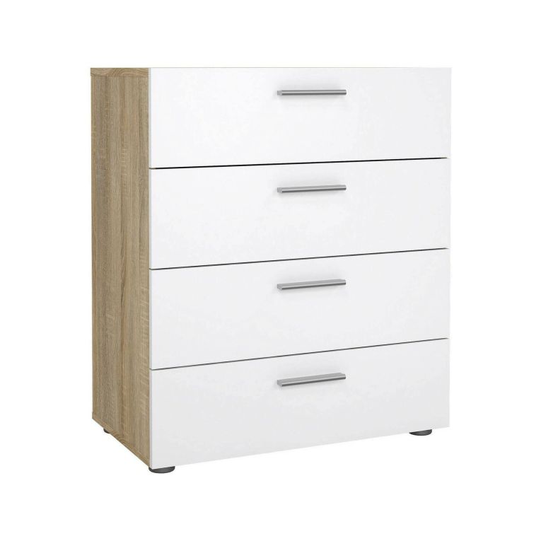 Cassettiera Nina, Settimino multiuso, Comò camera da letto, Mobile con cassetti, 70x40 h82 cm, Quercia e Bianco