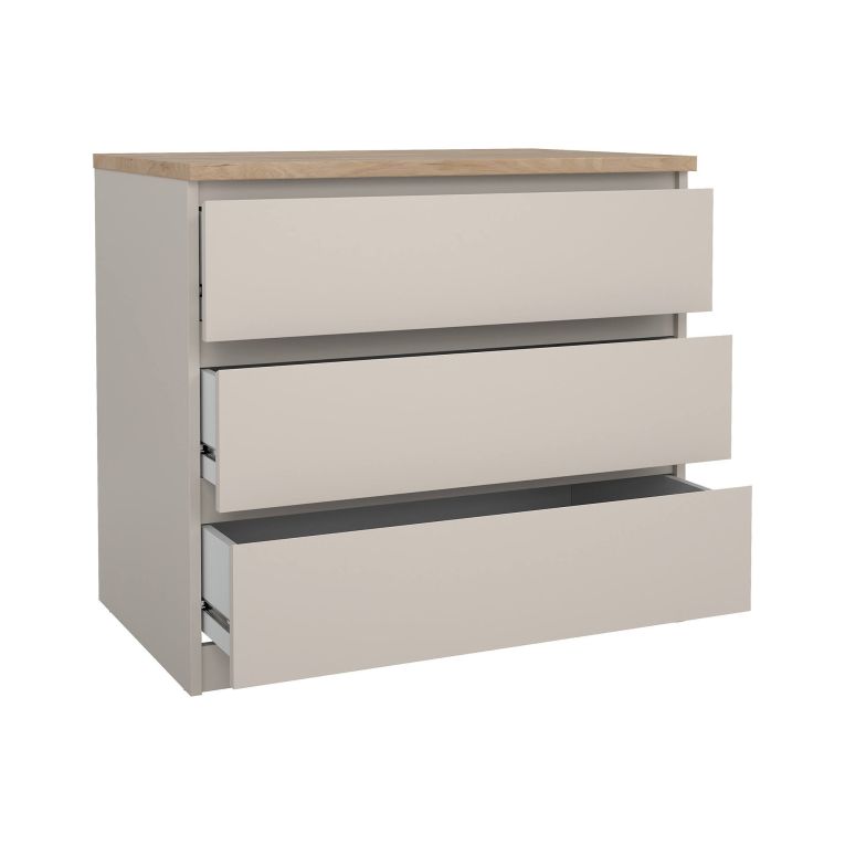 Cassettiera Orani, settimino multiuso con 3 cassetti, comò elegante per camera da letto, 77x50 h70 cm, Beige