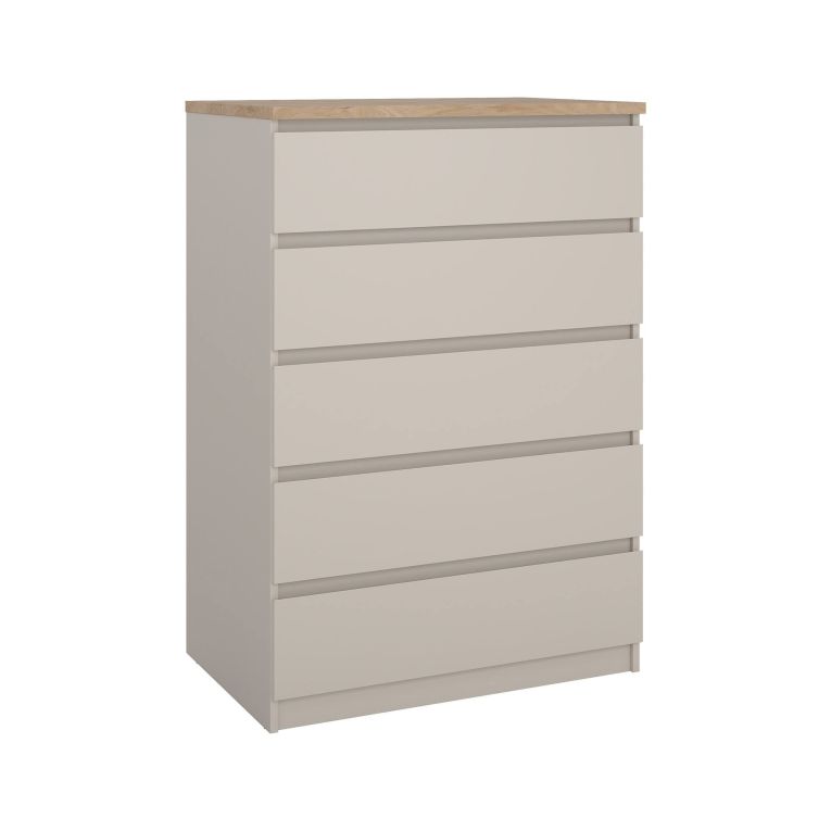 Cassettiera Piccilli, settimino multiuso con 5 cassetti, comò elegante per camera da letto, 77x50 h111 cm, Beige