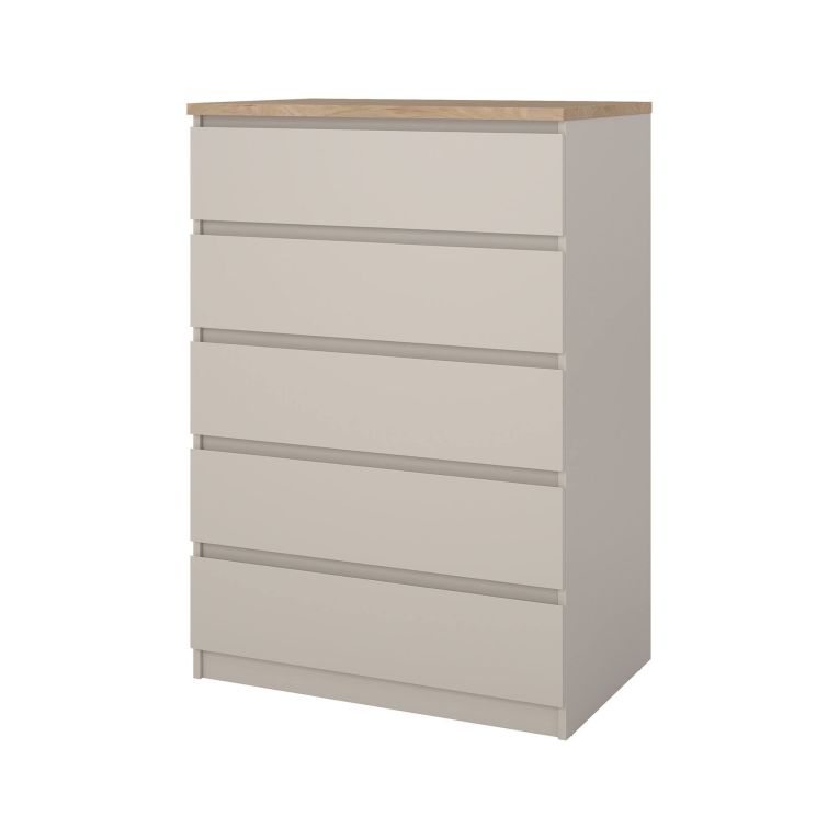 Cassettiera Piccilli, settimino multiuso con 5 cassetti, comò elegante per camera da letto, 77x50 h111 cm, Beige