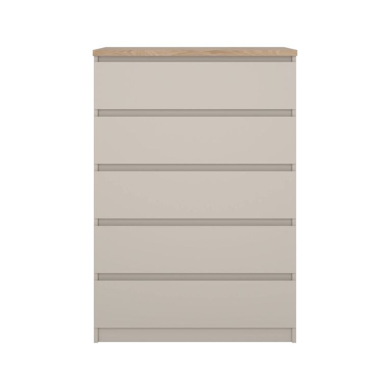 Cassettiera Piccilli, settimino multiuso con 5 cassetti, comò elegante per camera da letto, 77x50 h111 cm, Beige