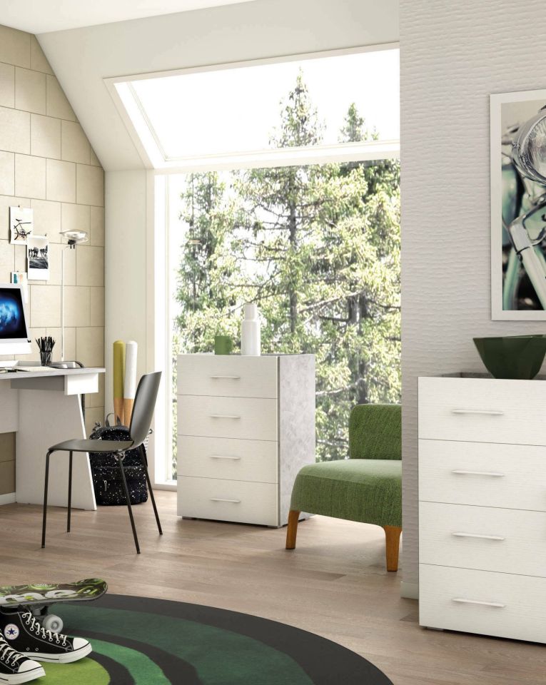 Cassettiera Primula, Settimanale a 4 cassetti per camera da letto, Mobiletto multiuso da ufficio o studio, 60x41h87 cm, Cemento e Bianco