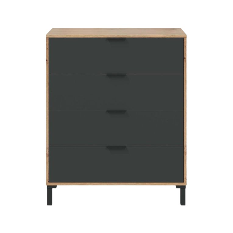 Cassettiera Rochester, Settimanale a 4 cassetti, Mobile Comò per camera da letto, Comò moderno, 76x40h94 cm, Rovere nodi e Antracite