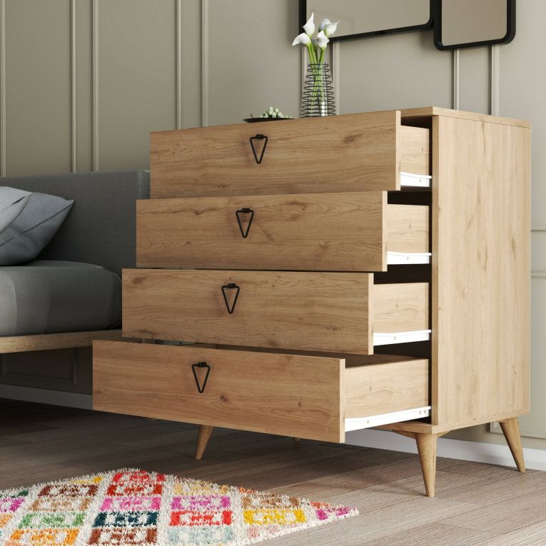 Cassettiera Saphira, Settimino multiuso, Comò camera da letto, Mobile con cassetti, 80x45 h91 cm, Quercia