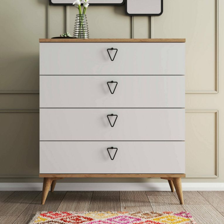 Cassettiera Saphira, Settimino multiuso, Comò camera da letto, Mobile con cassetti, 80x45 h91 cm, Quercia e Bianco