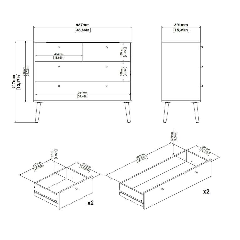 Cassettiera Tiffany, Settimino multiuso, Comò camera da letto, Mobile con cassetti, 39x99 h82 cm, Grigio