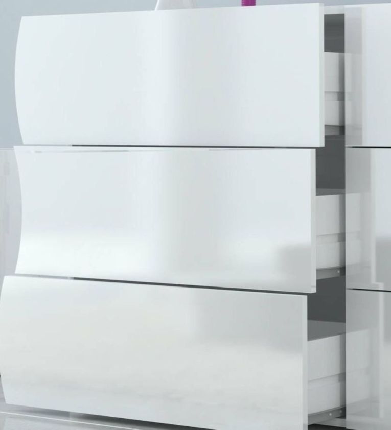 Cassettiera Tyler, Settimanale 6 cassetti, Comò per camera da letto, 100% Made in Italy, Bianco lucido, cm 155x40h82