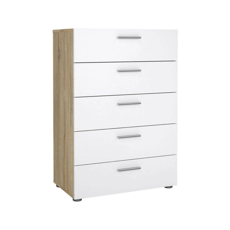 Cassettiera Yolande, Settimino multiuso, Comò camera da letto, Mobile con cassetti, 70x40 h102 cm, Quercia e Bianco