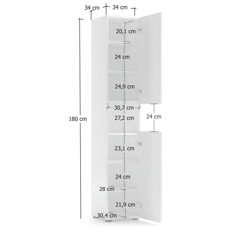 Colonna 2 ante 34x180h cm bianco lucido - Volpetta