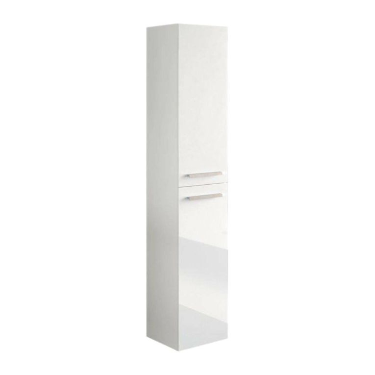 Colonna bagno Alexandria, Mobile a colonna per bagno a 2 ante, Armadio pensile sospeso con 2 ripiani, 30x25h150 cm, Bianco lucido