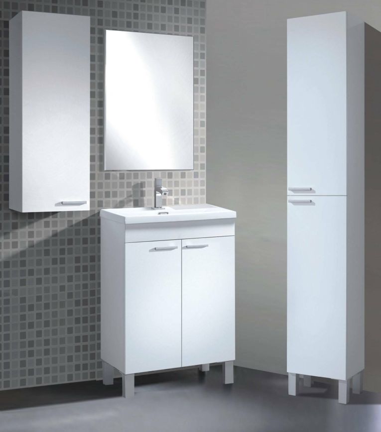 Colonna bagno Hollywood, Mobile a colonna per bagno a 2 ante, Armadio pensile con 2 ripiani, 30x25h182 cm, Bianco lucido