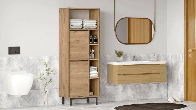 Colonna bagno in legno 2 ante 160x45h cm noce - Merbok