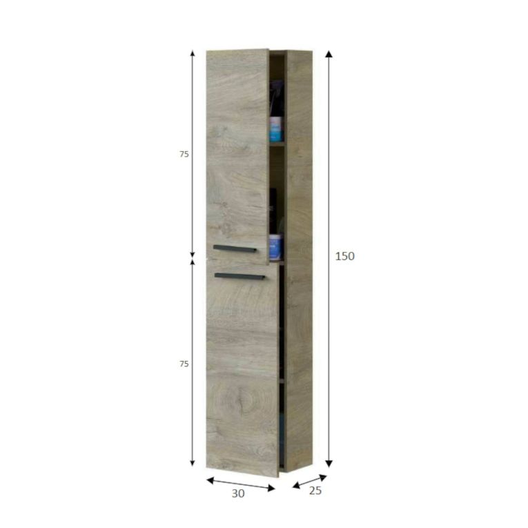 Colonna sospesa bagno 2 ante 30x150h cm rovere - Notte