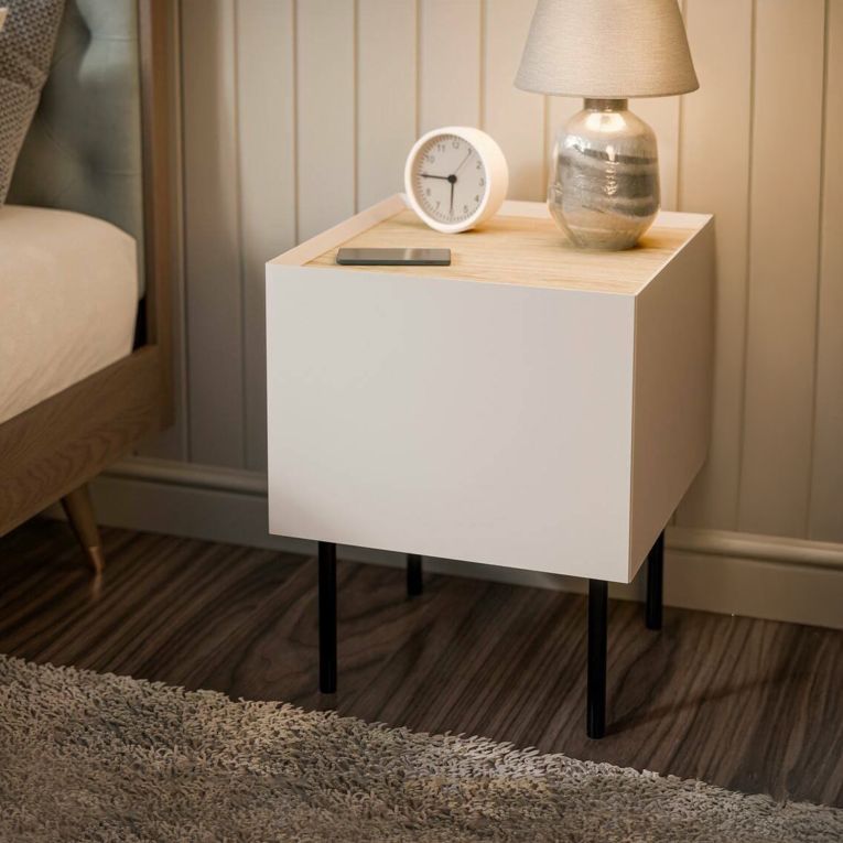 Comodino 1 anta beige e rovere 40x41x60h cm - Set di 2 comodini Preci